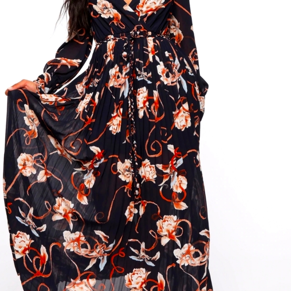 Fashion Nova Time For A Change Pleated Maxi Dress, Navy Blue, Size 2X